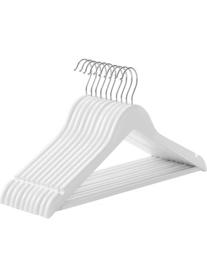 Karokstore Ahşap Elbise Askıları, 10'lu Set, Masif Ahşaptan Elbise Askıları, Ceket Askıları, Omuz Bölgesinde Çentikler, Kaymaz, Ceketler, Gömlekler, 360° Döndürülebilen Kancalar Için, Beyaz CRW03W10