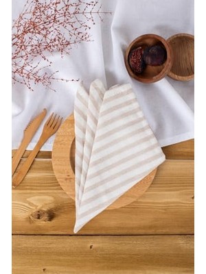 Karokstore 8'li Çizgili Keten Peçete (Açık Kahve)