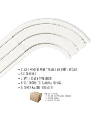 Karokstore 3 Raylı Perde Rayı Korniş 90° Dönüş Köşe Aparatı