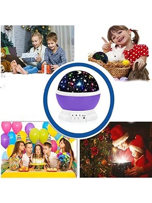 Karokstore Renkli Yıldızlı Gökyüzü Dönen Star Çocuk Gece Lambası Projeksiyon Gece Lambası Gökyüzü Ay Yıldız Masa Lambası (Mavi)