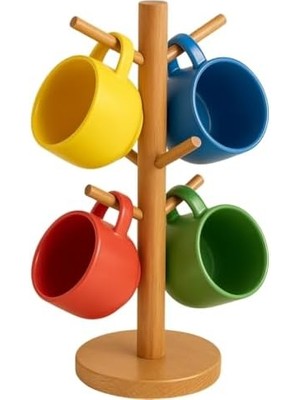 Karokstore Ahşap Bambu Kupa Bardak Askısı 6'lı Stand Doğal Mutfak Tezgahı Için Kupa Standı Bardak Tutucu Modern Dekoratif Dayanıklı Kolay Kurulumlu Organizer (Yuvarlak)