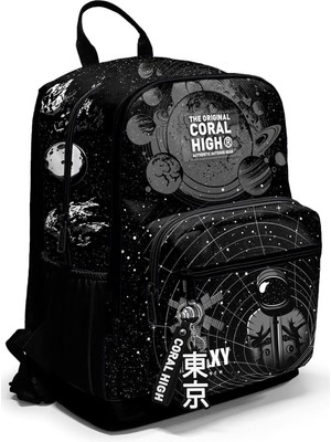 Karokstore Dört Bölmeli Siyah Galaxy Ortaokul Çantası - Erkek Çocuk