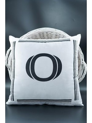 Karokstore Harfli Kırlent Kılıfı Kadife 43X43 cm Çift Taraflı O Harfi Kedi Desenli Evlilik Teklifi Doğum Günü