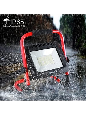 Karokstore LED Şantiye Projektörü, 50 W, LED Projektör, 5500 Lm, 6500 K, Su Geçirmez IP65 Çalışma Lambası, Döndürülebilir, 3 M Fişli Kablo, Atölye, Şantiye Için