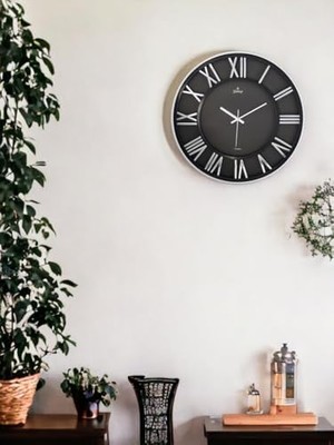 Karokstore Premium Serisi Modern Tasarımlı Roma Rakamlı 40 cm Duvar Saati Siyah-Gri