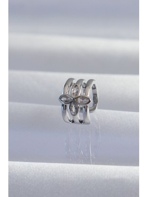 Pirinç Gümüş Renk Yonca Earcuff Küpe - Lisinya