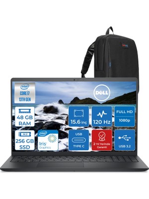 Dell Vostro 3530 Intel Core I7-1355U 48GB 256GB SSD Intel Iris Xe 15.6 Inç 120Hz Fhd 1920X1080 Freedos Taşınabilir Bilgisayar N1601PVNB3530F16+ZETTAÇANTA