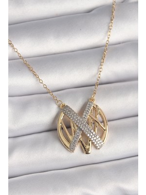 316L Çelik Gold Renk Zirkon Taşlı Vintage Model Kadın Kolye - Lisinya