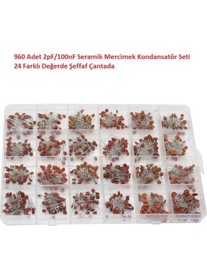 Hatfon 960 Adet 2PF/100NF Seramik Mercimek Kondansatör Seti 24 Farklı Değerde Şeffaf Çantada