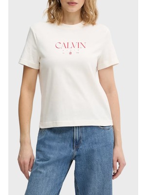 Calvin Klein Logolu % 100 Pamuk Slim Fit Bisiklet Yaka T Shirt LV047E813GYBH Bayan T Shirt LV047E813G Ybh