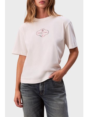 Calvin Klein Logolu Pamuklu Boxy Fit Bisiklet Yaka T Shirt LV047E811GYBH Bayan T Shirt LV047E811G Ybh