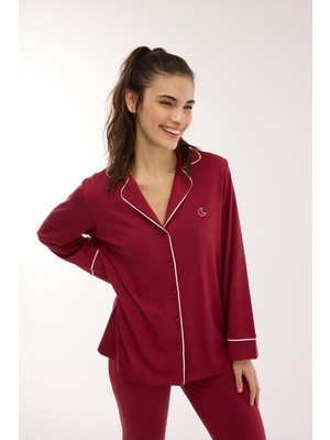 Jaya Modal Biyeli Uzun Kollu Pijama Takımı / Vişne