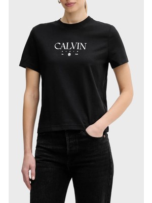 Calvin Klein Logolu % 100 Pamuk Slim Fit Bisiklet Yaka T Shirt LV047E813GUB1 Bayan T Shirt LV047E813G Ub1