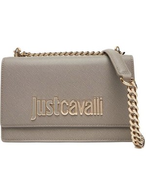 Just Cavalli Kadın Metal Harf Logolu Saffiano Crossbody Çanta - Gri (Taş Rengi)