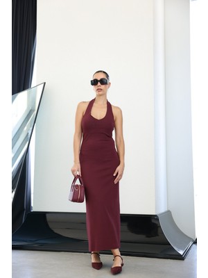 Boyundan Geçmeli Midi Boy Basic Elbise