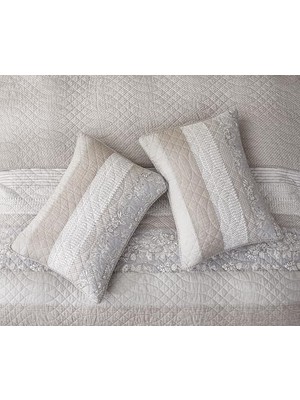 Karokstore Robyn 3 Parça Nötr Boz Kahverengi Gri Beyaz Çiçekli Çiçeği Yama Işi Çizgili Yorgan Seti - Önceden Yıkanmış Pamuklu Örtü - Hafif Ters Çevrilebilir Yatak Örtüsü, Battal Boy