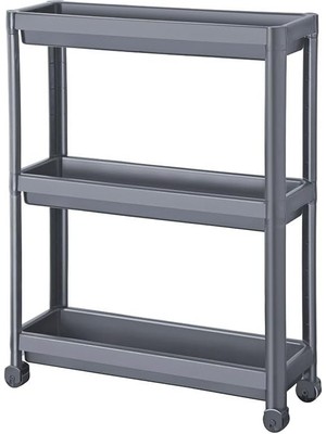 Karokstore 3 Katlı Tekerlekli Slim Raf Ünitesi | 3 Katlı Tekerlekli Ince Raf Ünitesi | Mutfak, Banyo, Kiler ve Garaj Için Yer Tasarruflu Düzenleyici | Dar Alan Rafı (54X71X18CM) (Gri)