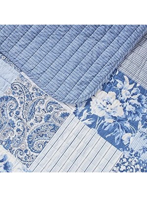 Karokstore Ashley - Şal Desenli Yama Işi Koleksiyonu - Yorgan Seti -%100 Pamuk, Ters Çevrilebilir, Hafif ve Nefes Alabilir Yatak Takımı, Ekstra Yumuşaklık Için Önceden Yıkanmış, Battal Boy, Mavi