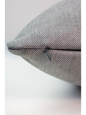 Karokstore Kot Kumaştan Cep Detaylı 43X43 Dekoratif Kırlent Kılıfı Gri Denim Modern