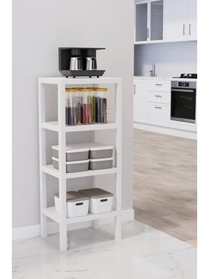 Karokstore 4 Katlı Çok Amaçlı Düzenleyici Raf Ünitesi – Plastik Kitaplık, Banyo, Mutfak,, Depolama ve Saklama Rafı (Beyaz)