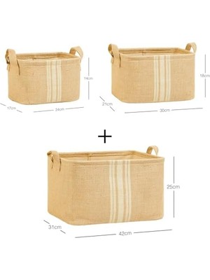 Karokstore 3'lü Çizgili Jüt Sepet Set