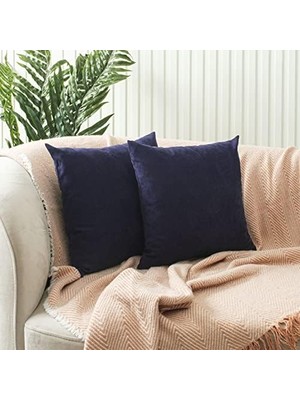 Karokstore Ölçü Seçenekli 2'li Kırlent Kılıfı Dekoratif Düz Sade Kadife Dokulu Yapılabilir 50X50 cm Lacivert