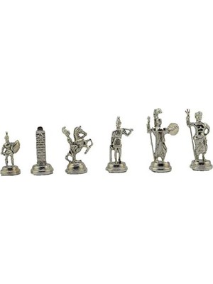 Karokstore Orta Boy Metal Yunan Satranç Takımı Parlak ve Mermer Desenli Sandıklı Mdf Tahtası (36X36X6 Cm.)