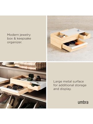 Karokstore Twitter Tasarım Takı Kutusu Modern Takı Kutusu Secret Çatı Yüzükler, Bileklikler, Kolyeler, Küpeler ve Aksesuarlar Için, Ahşap/metal, Beyaz / Naturel, Büyük