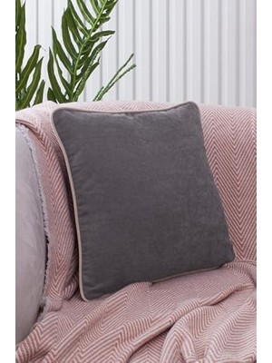 Karokstore Renk Seçenekli Krem Biyeli Gri Kırlent Kılıfı Dekoratif Düz Sade Panoroma Panbiy Gri Krem 45X45