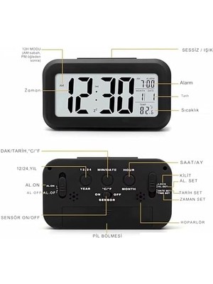 Karokstore Şeker Ofisi Dekoratif Dijital Alarmlı Saat, 12/24 Dönüştürme Gece Görüşlü Yatak Başucu Saati Masa Saati LED Ekran Pilli Çalar Saat 13 x 4.5x 7.5cm (Beyaz)