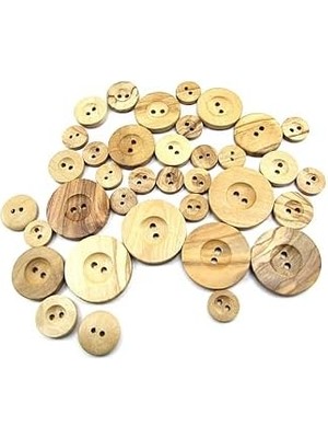 Karokstore Tahta Düğme,ahşap, 2 Delik Yazı Model, Doğal Ahşap, Zeytin AĞACI,100 Adet 25MM-40L Düğme