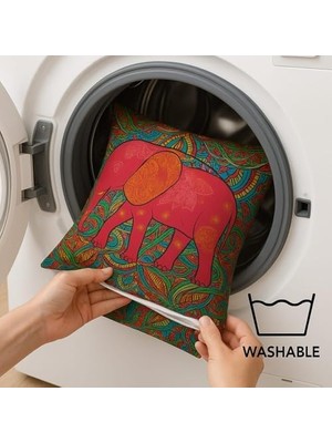 Karokstore Fil Desenli Dekoratif Kırlent Kılıfı 45X45 cm – 4’lü Set | Dijital Baskı, Yumuşak Mikrofiber Kumaş, Gizli Fermuarlı | Renkli Etnik Yastık Kılıfı Ev Dekoru Için