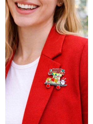 New Obsessions Yılbaşı Mineli Paten ve Kardan Adam Broş Yaka Iğnesi