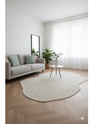 Türkeri Halı Şekilli Özel Kesimli Dekoratif Modern Halı – Krem