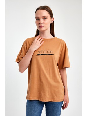 Yakamor Unisex Oversıze Baskılı Sıfır Yaka Tshırt