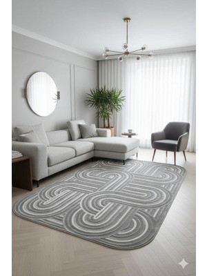 Türkeri Halı Geometrik Desenli Özel Kesimli Modern Halı – Gri Tonlar