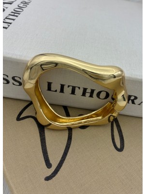 Hedef Bujiteri Özel Seri Gold Renk Dalgalı Model Tasarım Kelepçe Bileklik