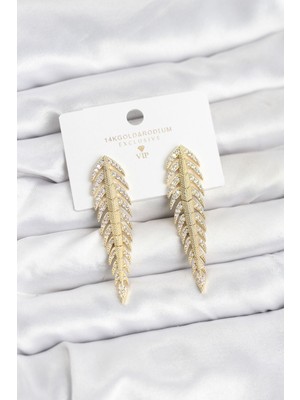 Pirinç Gold Renk Balık Sırtı Model Zirkon Taşlı Kadın Küpe - Lisinya