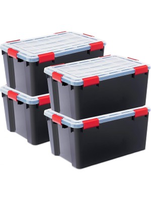 Hepta Collection Iris Ohyama Kutular Plastik Saklama Düzenleyici 4'lü Set 50L Istiflenebilir Sağlam Kulplar Sabit Çok