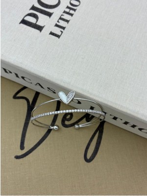 Hedef Bujiteri Gümüş Renkli Ayarlanabilir Iki Sıralı Kalp Detaylı Zirkon Taşlı Bileklik