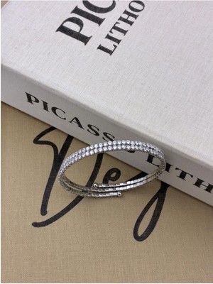 Hedef Bujiteri Gümüş Renkli Ayarlanabilir Zirkon Baget Taşlı Çift Sıra Su Yolu Bileklik