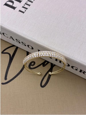 Hedef Bujiteri Gold Renkli Ayarlanabilir Birleşik Üç Sıralı Zirkon Taşlı Bileklik