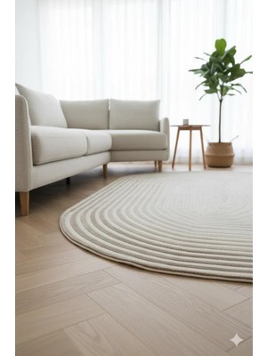 Türkeri Halı Geometrik Şekilli Özel Kesimli Dekoratif Modern Halı – Krem Bej