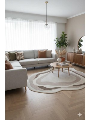 Türkeri Halı Organik Form Şekilli Özel Kesimli Dekoratif Halı – Krem Bej