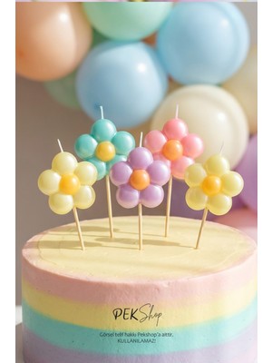 Pekshop Makaron Papatya Şekilli Pasta Mumları Seti 5li