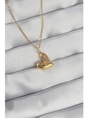 HERŞEYBURDAMODA 316L Çelik Zincir Gold Renk Renkli Zirkon Taşlı Kalp Kolye
