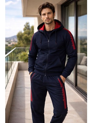 Masimar Erkek Kapüşonlu Paçası Lastikli Pamuk Eşofman Takımı