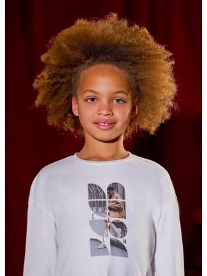 Mayoral Kız Çocuk Grafik Tişört Krem 7029