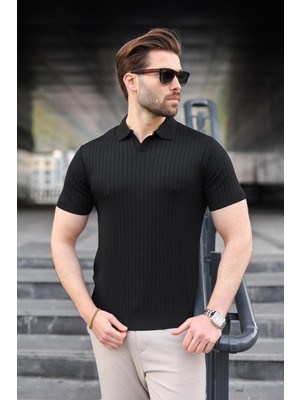 Madmext Siyah Polo Yaka Triko Erkek Tişört E7461
