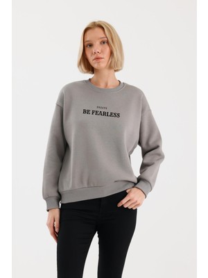 Yakamor Kadın Baskılı Şardonlu Sıfır Yaka Sweat